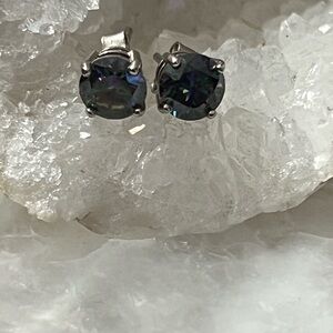 Beautiful Sterling Silver Rainbow Blue Moussanite Stud Earrings